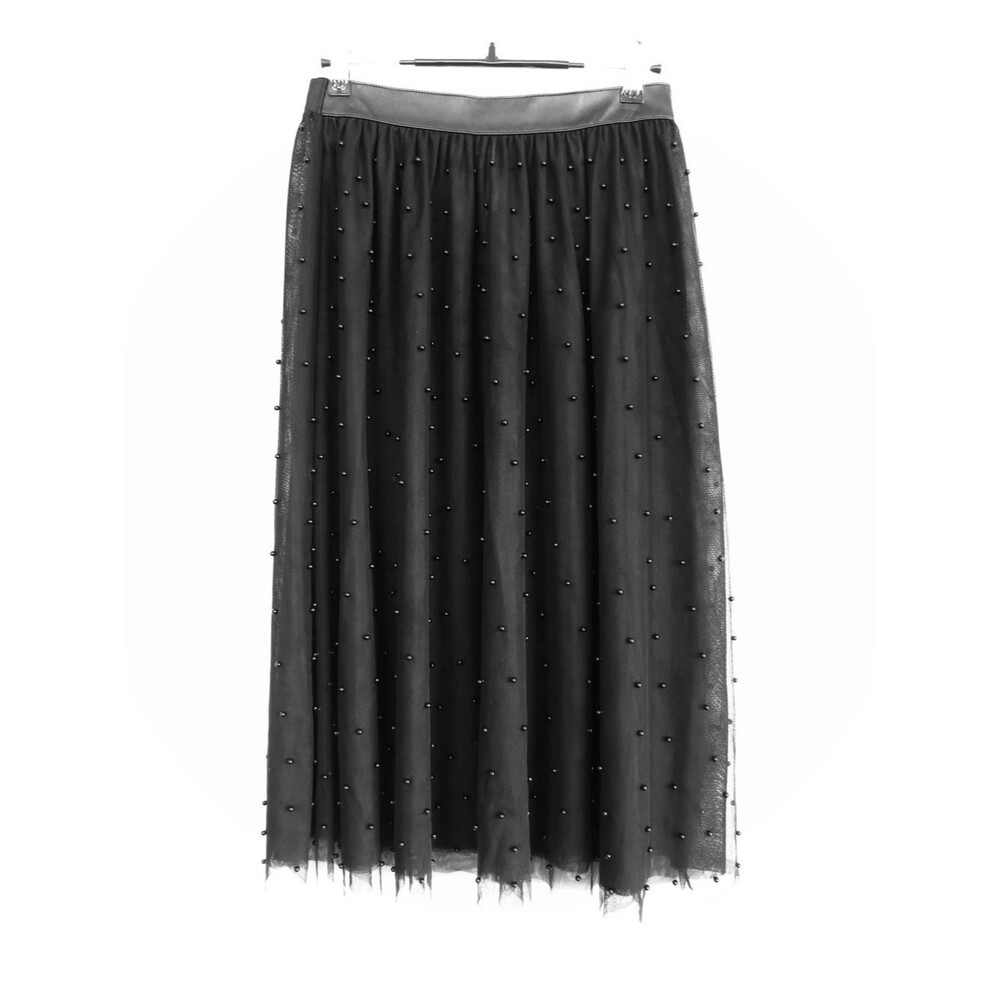 Victoria's Secret Black Midi Tulle Skirt with Faux Leather Waist Size S / P NWT